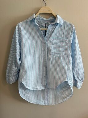Zara Light Blue and White Striped Shirt